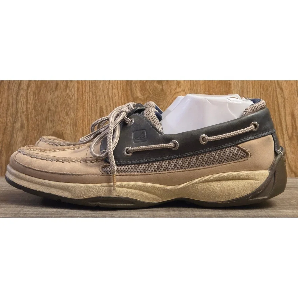 Sperry Top Sider Lanyard Leather Boat Shoes Mens Size 11 Tan Navy